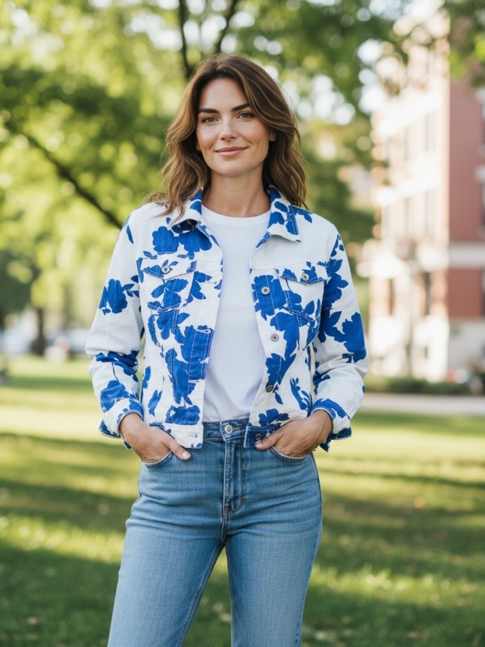 Cynthia Rowley Linen Jacket Blue Floral
